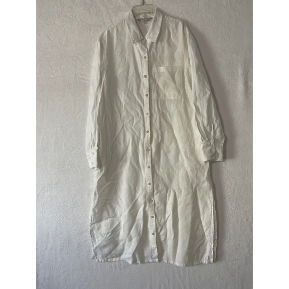 The Drop Dresses & Skirts - The Drop Women White Linen Long Sleeve Button Down Shirt Dress Sz Med Lagenlook